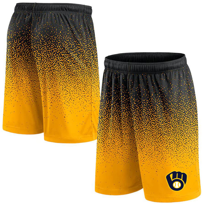 Men's Milwaukee Brewers Black/Yellow Ombre Shorts - Click Image to Close